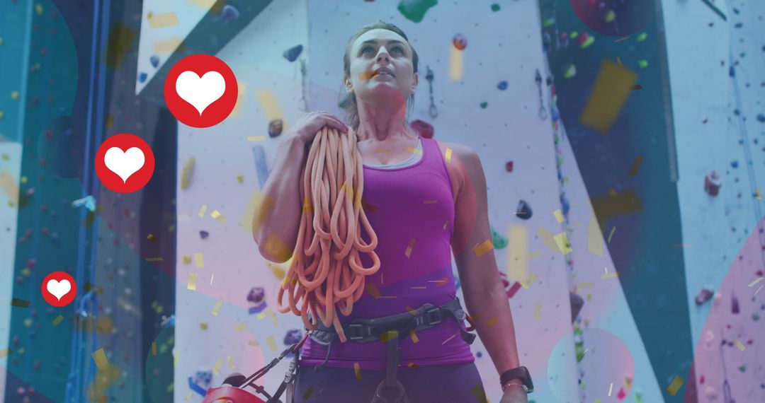 Determined Female Climber Prepares for Climbing Challenge