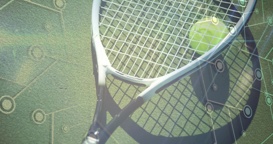 Tennis Racket with Tech Circuit Overlay on Court