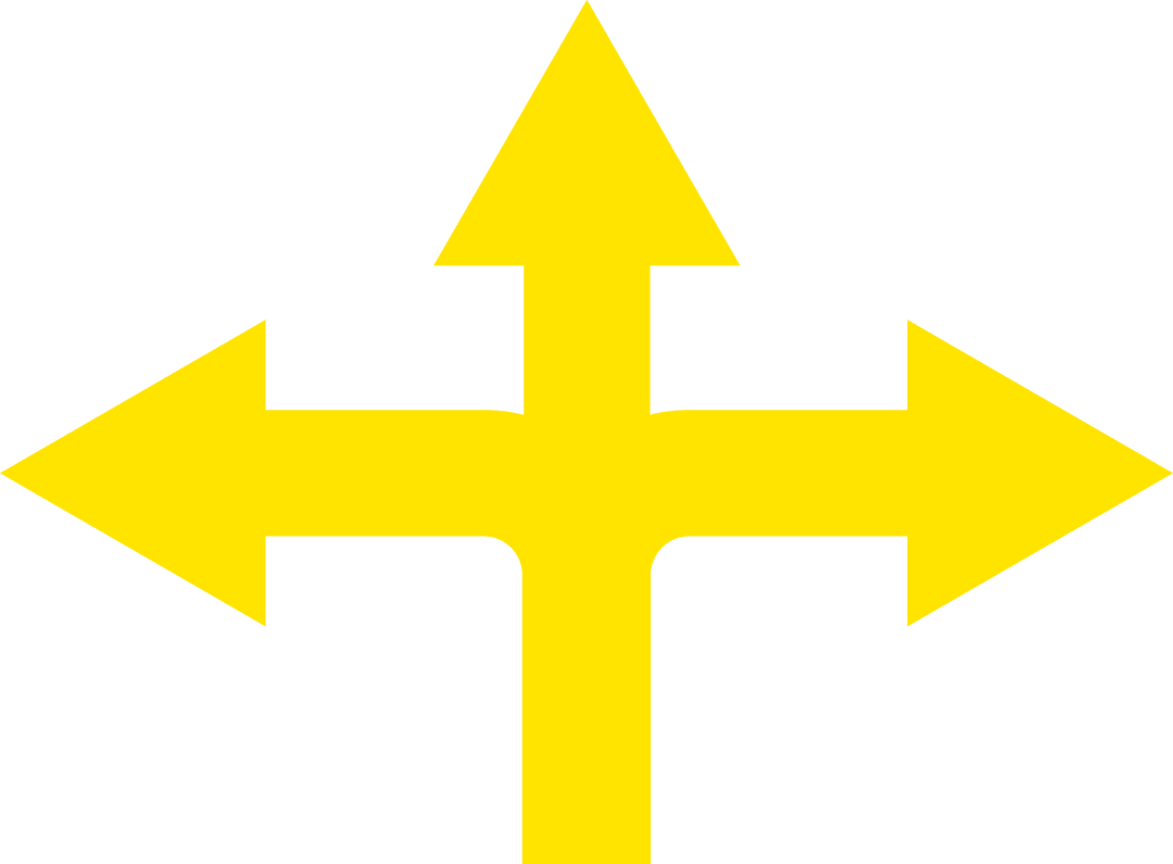 Transparent Yellow Three-Way Directional Arrow Icon Concept