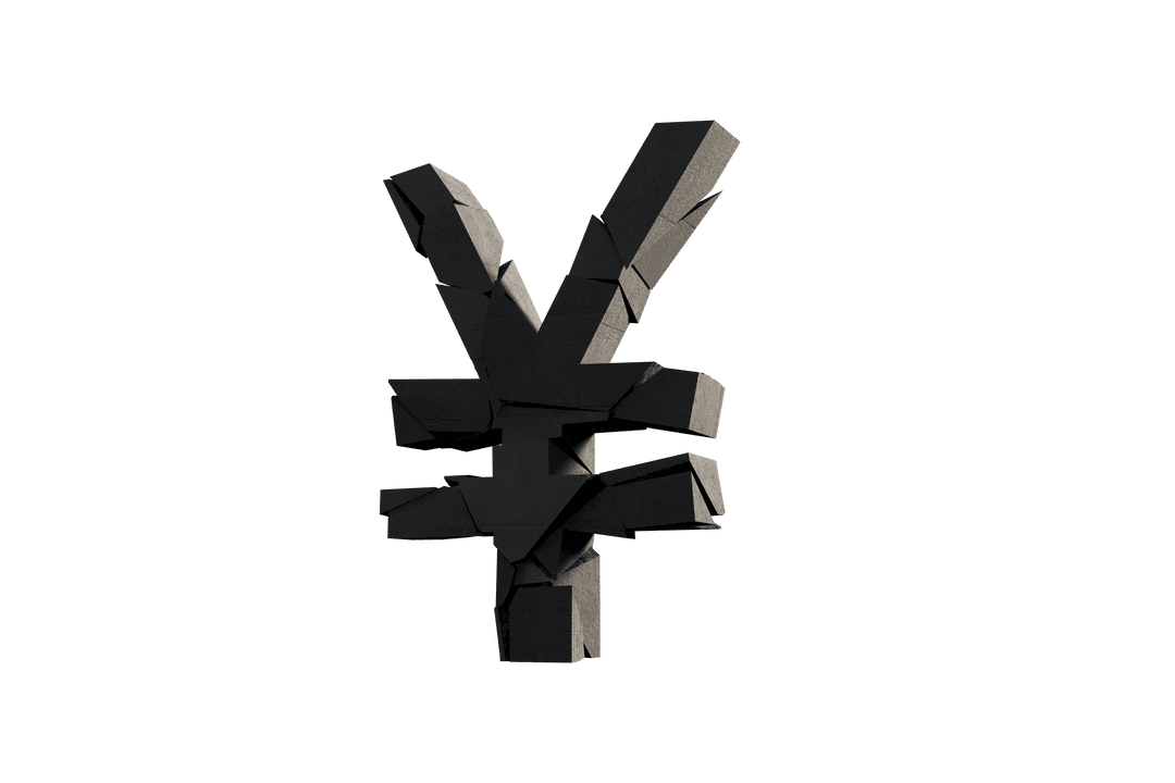 3D Shattered Yen Symbol with Transparent Background