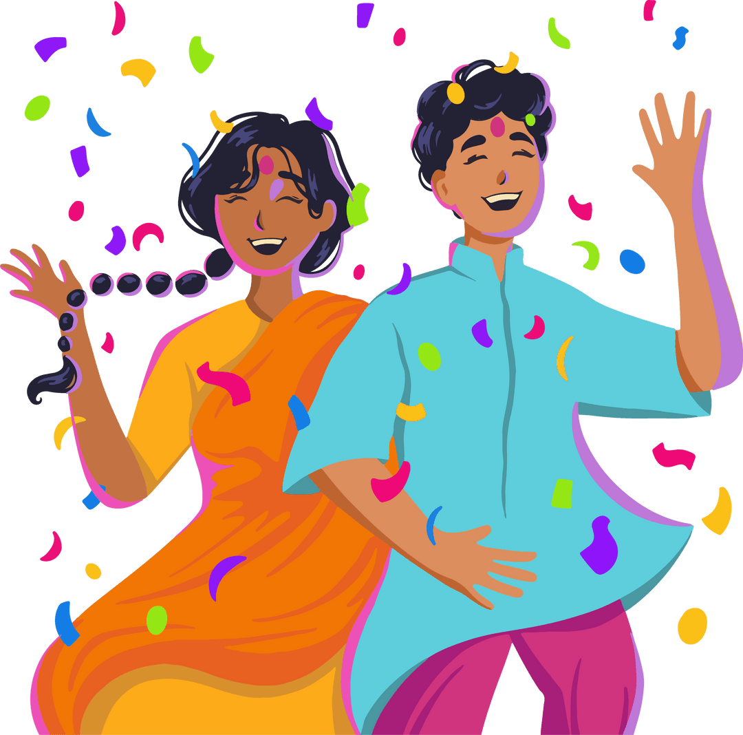 Joyful Couple Dancing in Indian Attire with Confetti