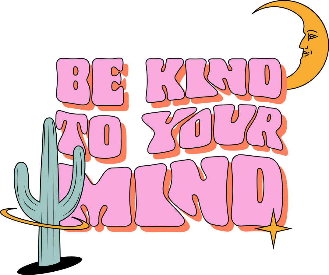 Whimsical Motivational Text With Cactus and Moon Transparency