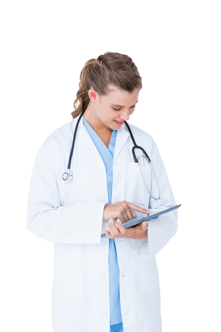 Transparent Doctor Using Tablet with Stethoscope