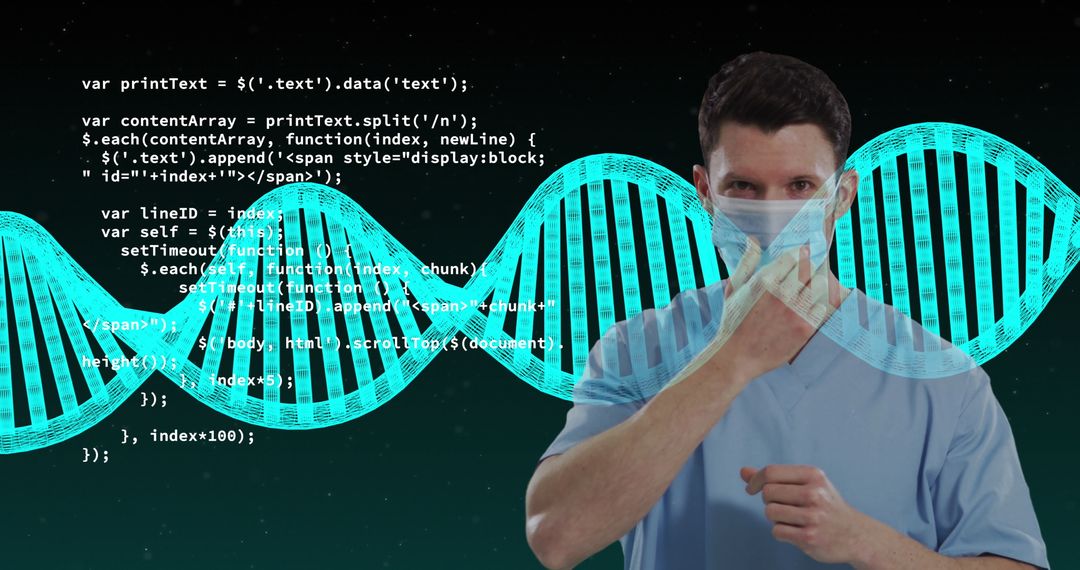 Medical Professional with DNA Helix and Code Overlay