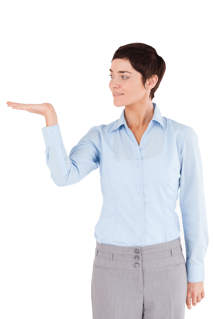 Transparent Businesswoman Presenting with Open Hand