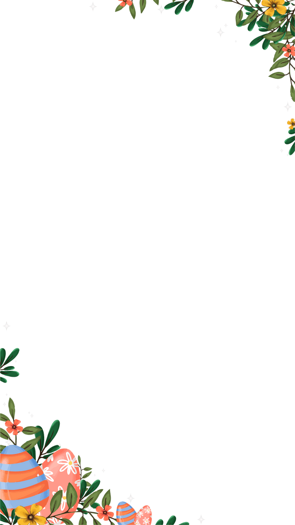 Festive Easter Egg and Foliage Border with Transparent Background