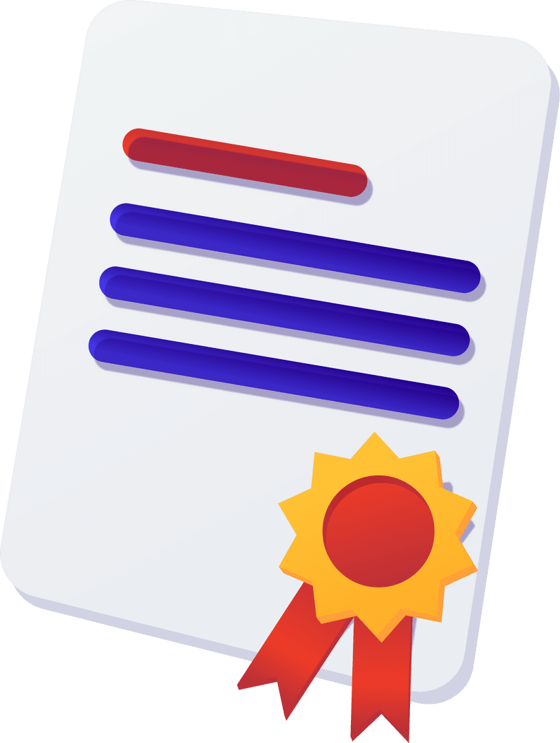 Stylized Certificate Icon with Gold Seal on Transparent Background