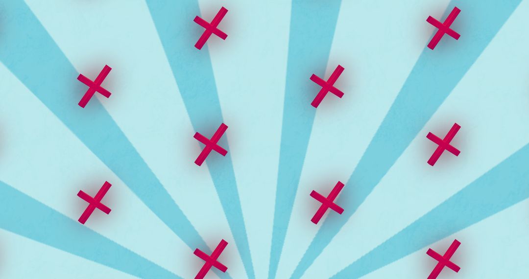 Abstract Red Cross Pattern on Blue Radiant Lines Background
