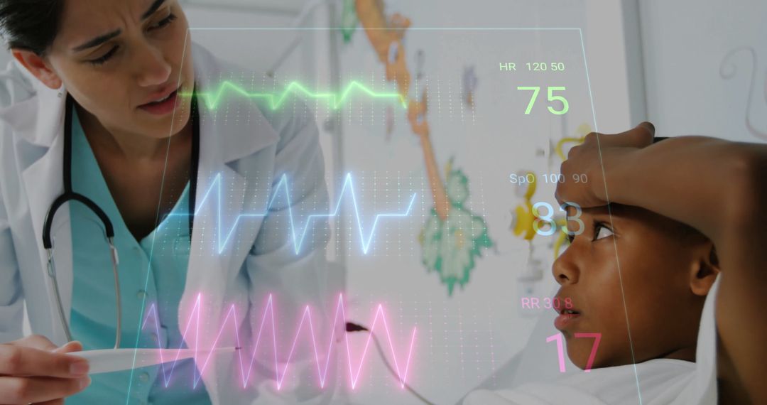Doctor Examining Child Patient with Holographic Technology
