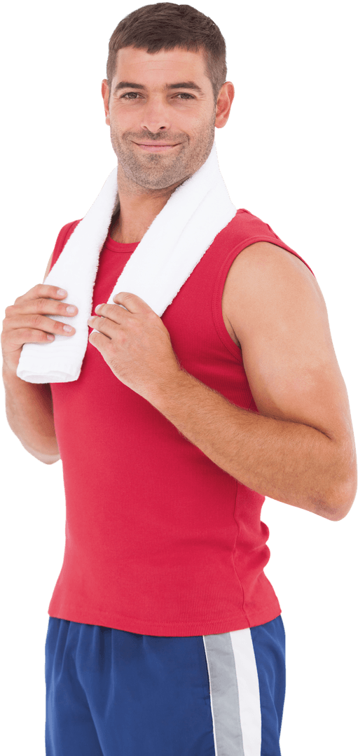 Fit Man Smiling with Towel on Shoulders Transparent Background