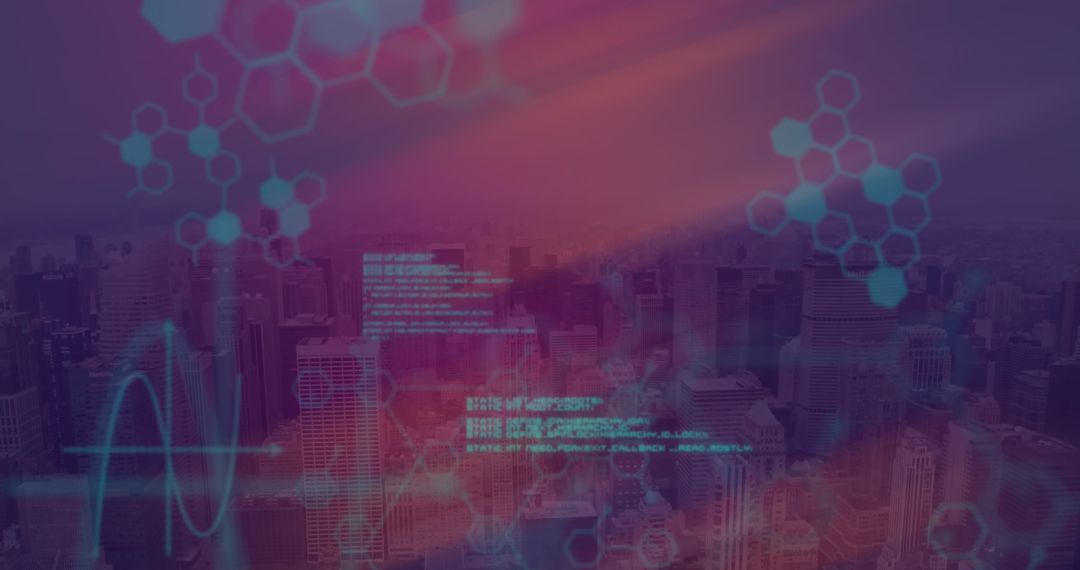 Abstract Urban Technology with Skyline and Digital Elements