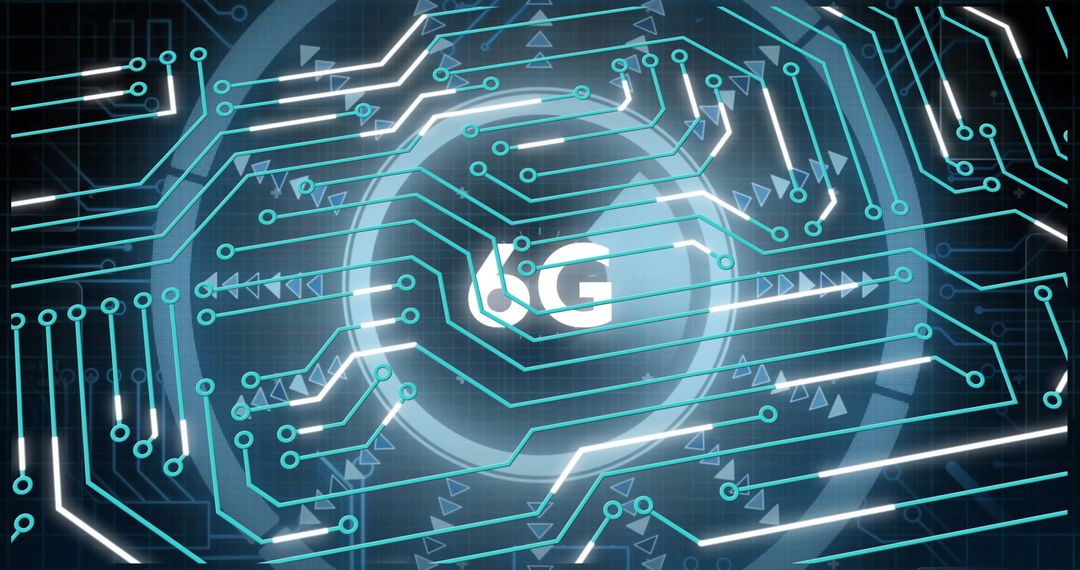 Futuristic 6G Network Topology with Glowing Grid and Connectivity Lines