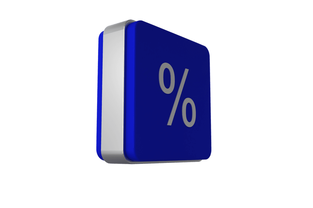 Digital Percent Symbol on Blue Cube with Transparent Background