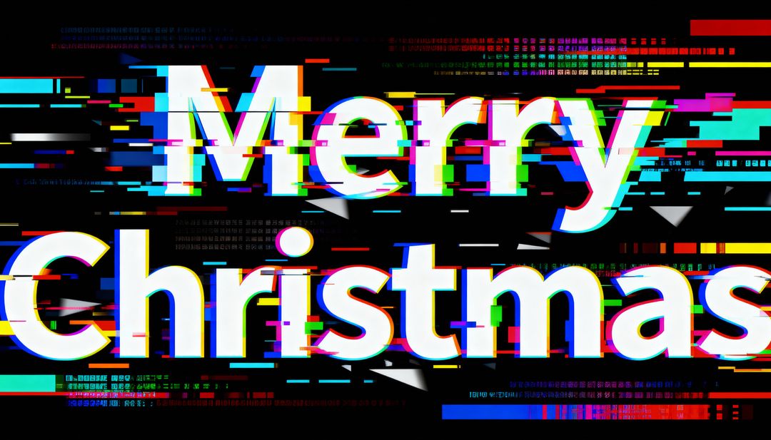 Glitching Merry Christmas Typography with Neon RGB Scanlines on Black Canvas