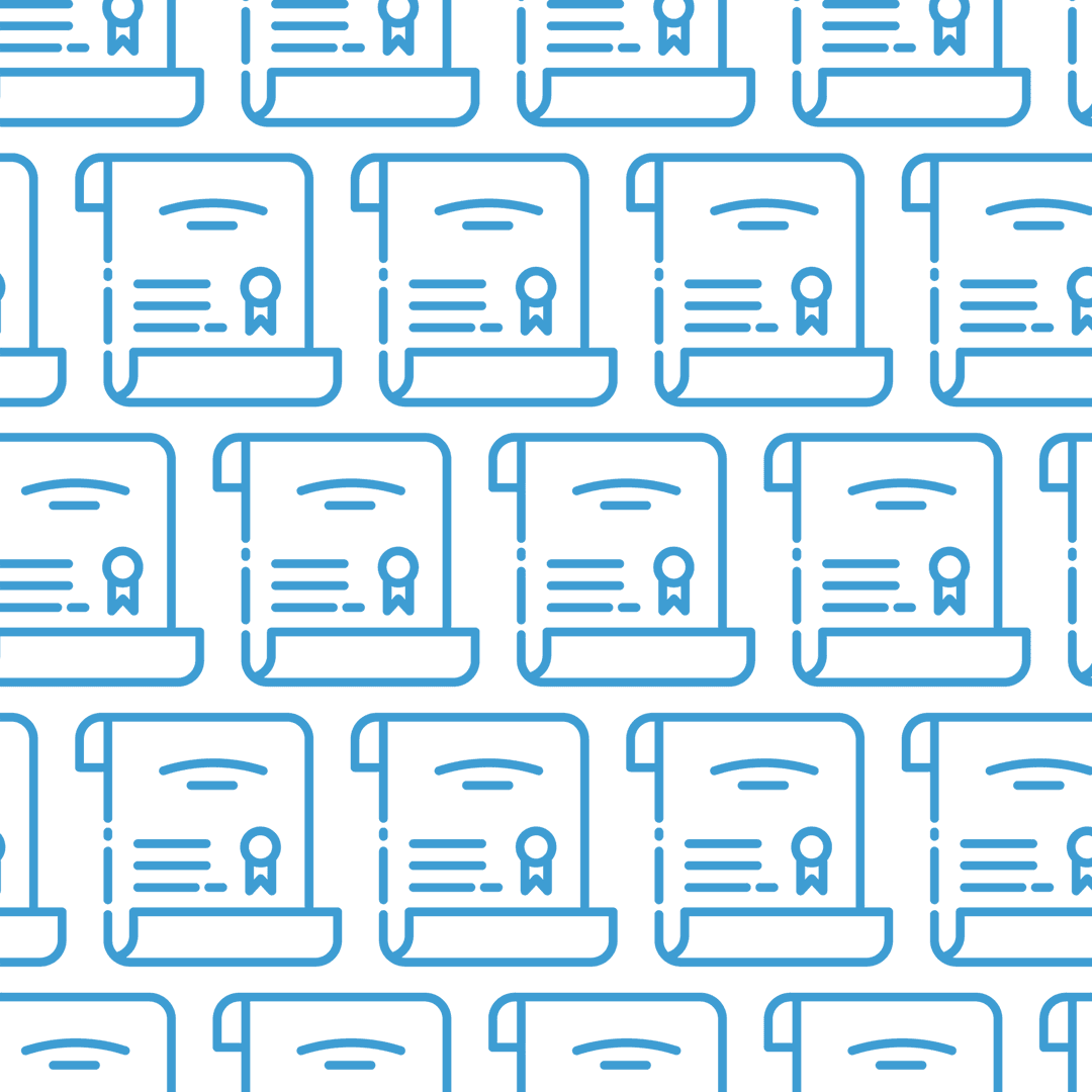 Blue Certificate Icons Repeated Pattern on Transparent Background