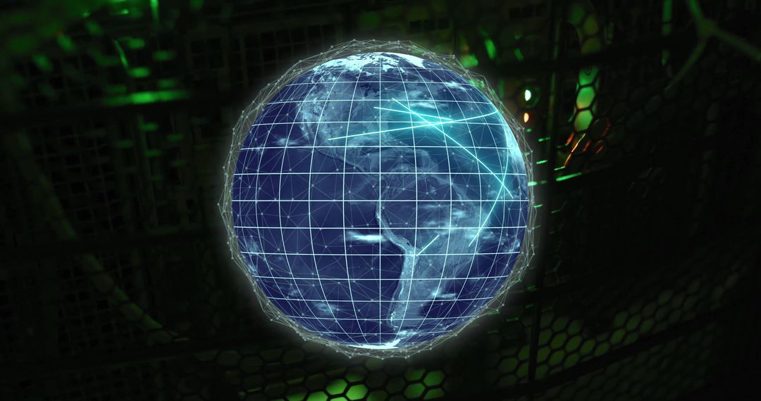 Digital Data Processing Globe Over Computer Servers