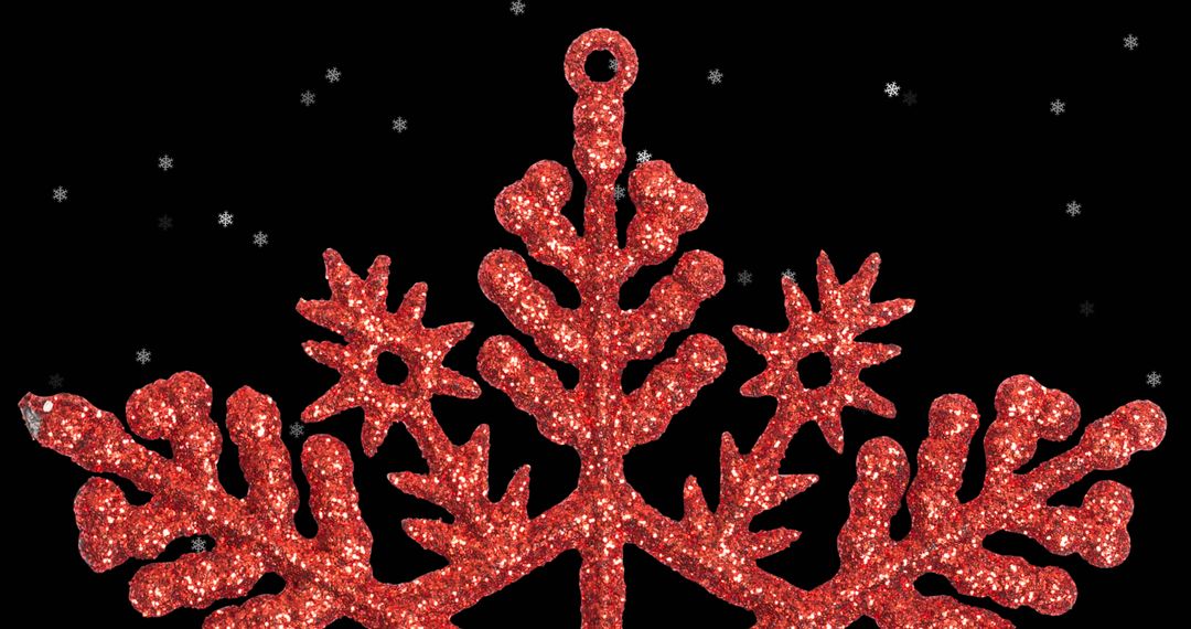 Red Glitter Star Snowflake on Black Background