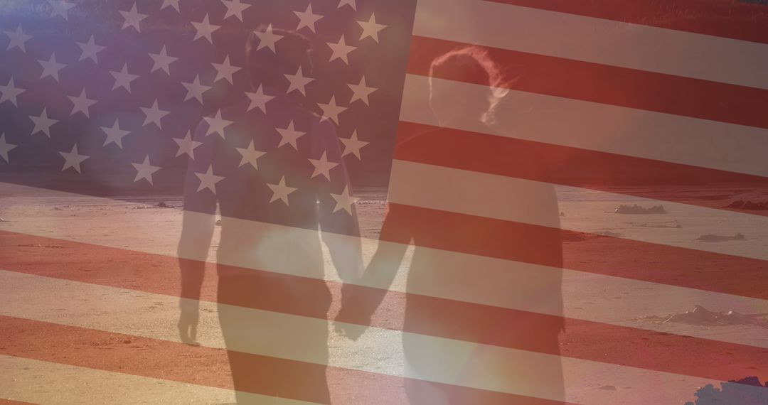 Patriotic Love: Couple Holding Hands with American Flag Overlay - Free Images, Stock Photos and Pictures on Pikwizard.com