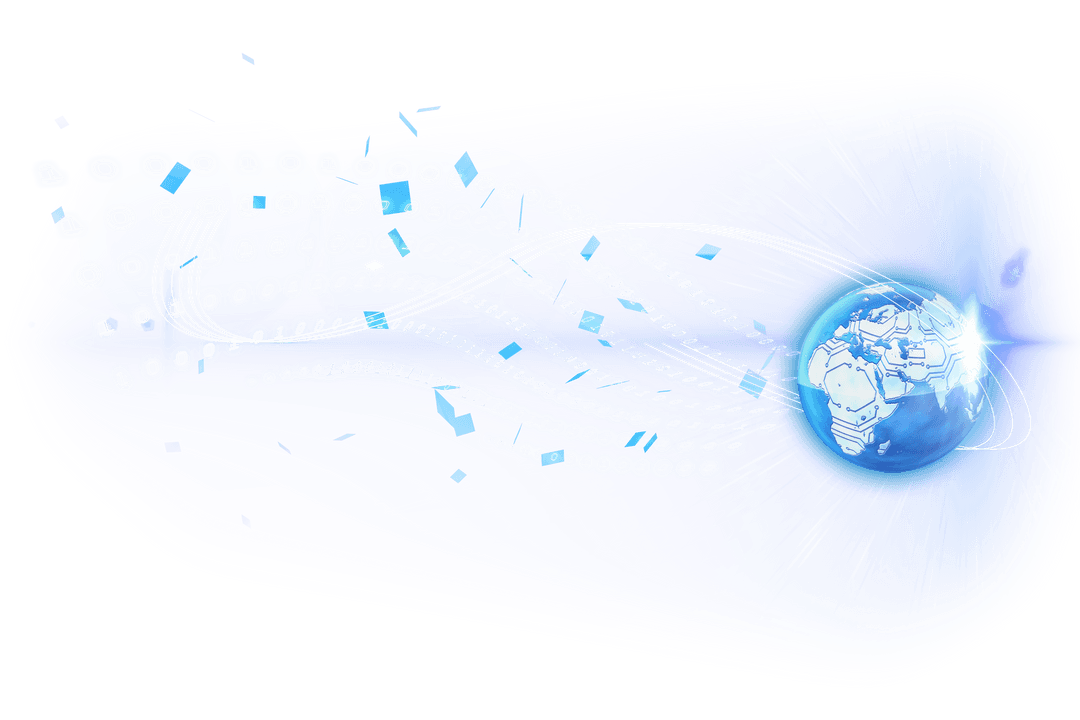 Blue Globe with Digital Light Streams on Transparent Background