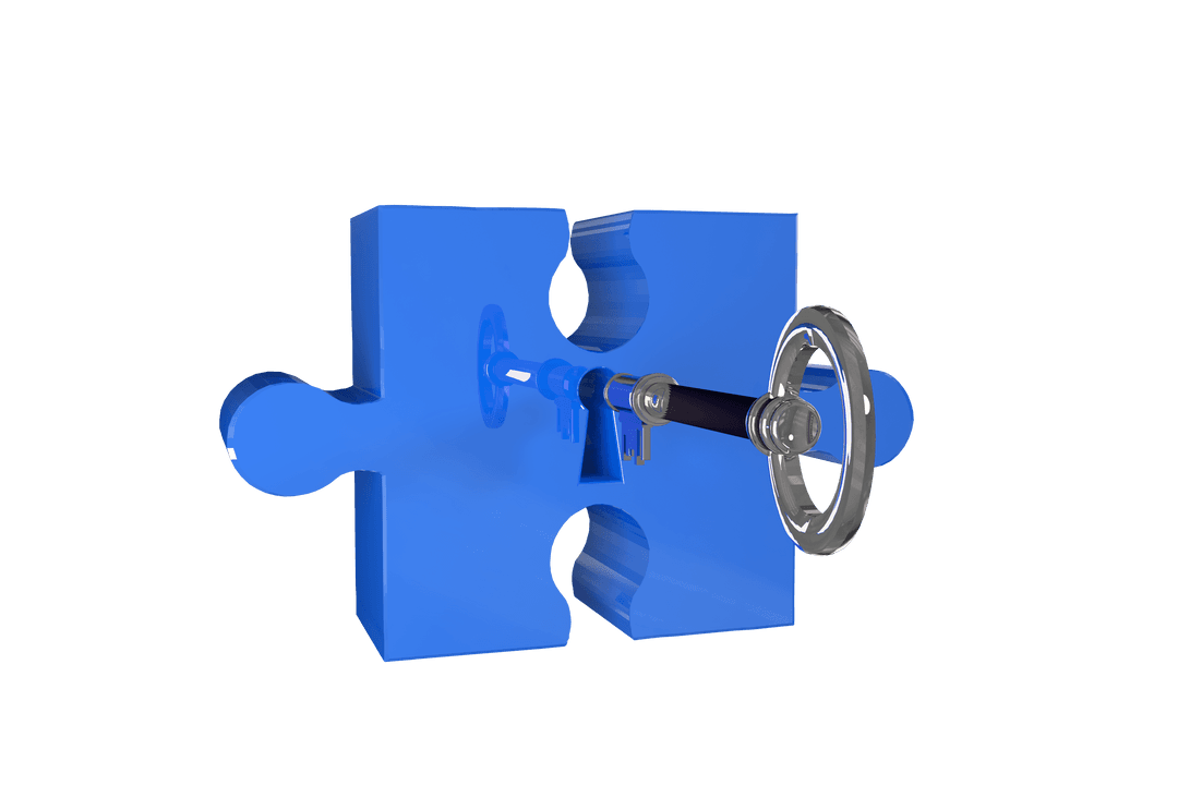 Transparent Illustration of Blue Jigsaw Puzzle and Key