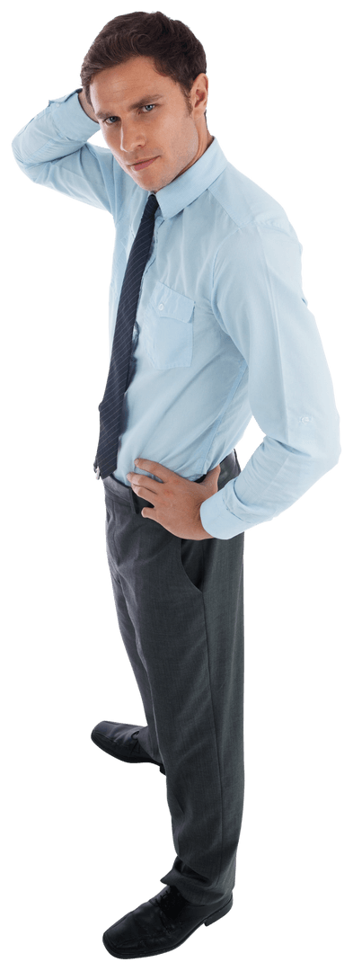 Confident Businessman in Shirt and Tie Posing Isolated Transparent