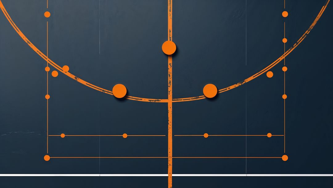 Abstract Geometric Design with Orange Lines on Blue Background