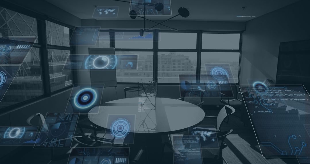 Futuristic Data Interfaces in Modern Empty Office