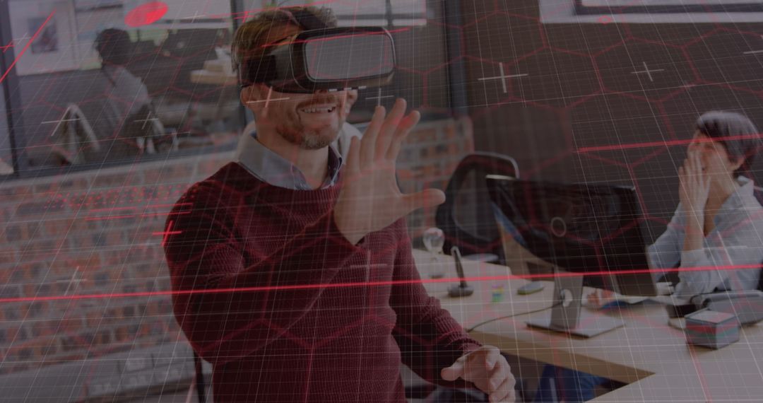 Man Interacting With Augmented Reality Technology in Office