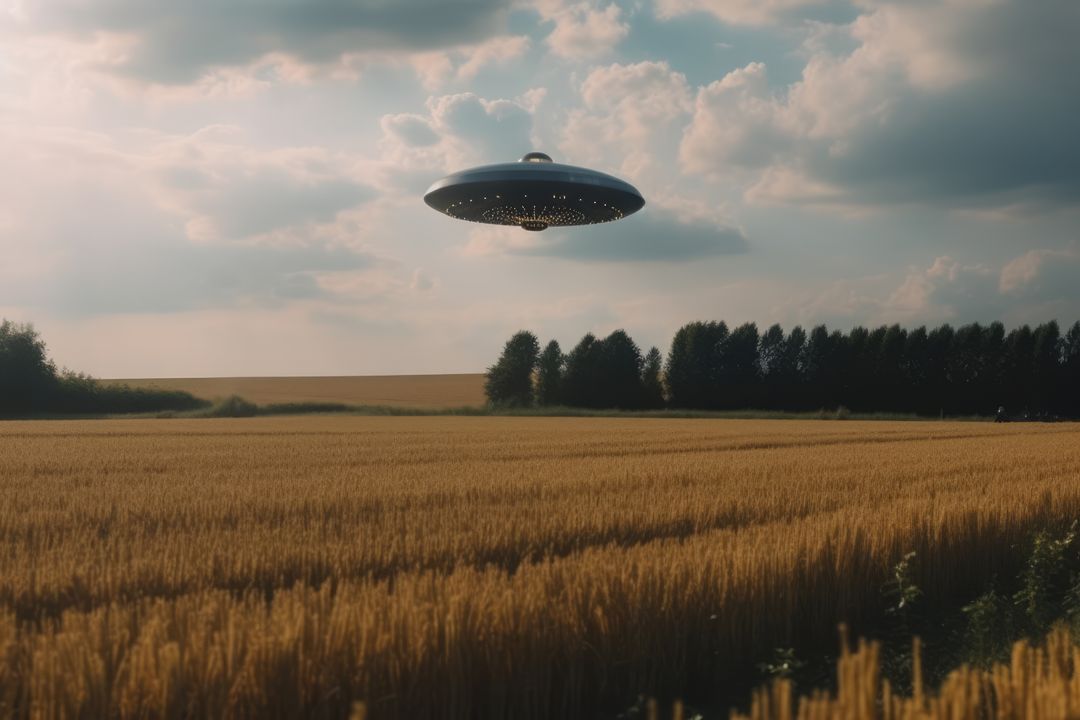Lit ufo hovering above field, created using generative ai technology - Free Images, Stock Photos and Pictures on Pikwizard.com
