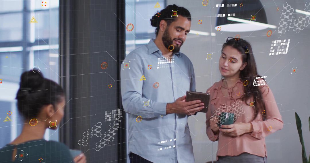 Collaboration in Modern Office with Data Visualization Elements