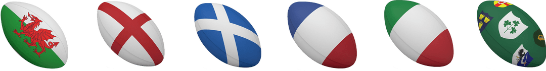Transparent Rugby Balls Displaying National Flags, Vector Illustration