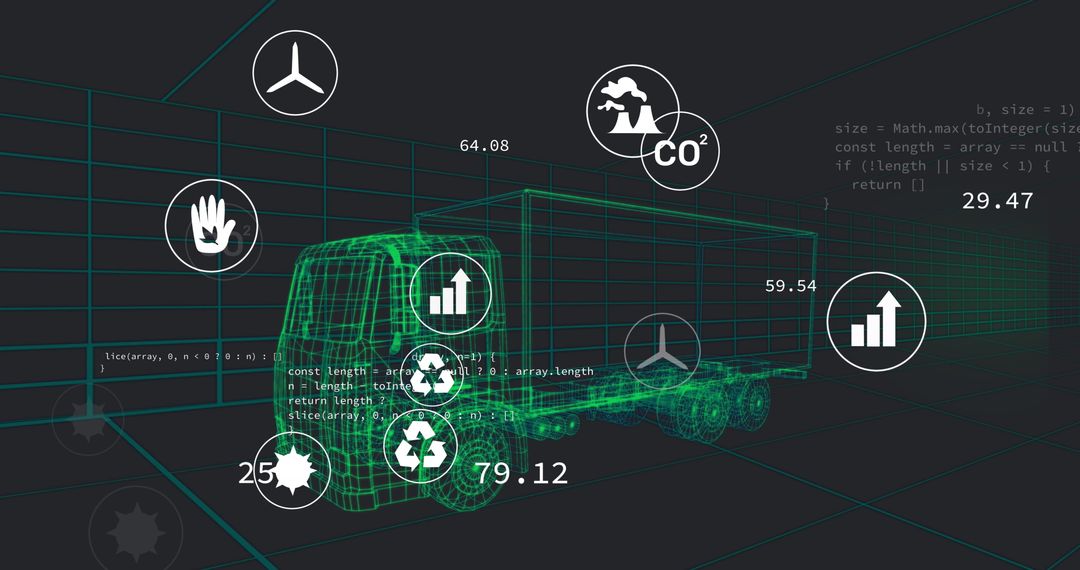 Digital Icons Overlaid on 3D Truck Model with Data Processing Elements - Free Images, Stock Photos and Pictures on Pikwizard.com