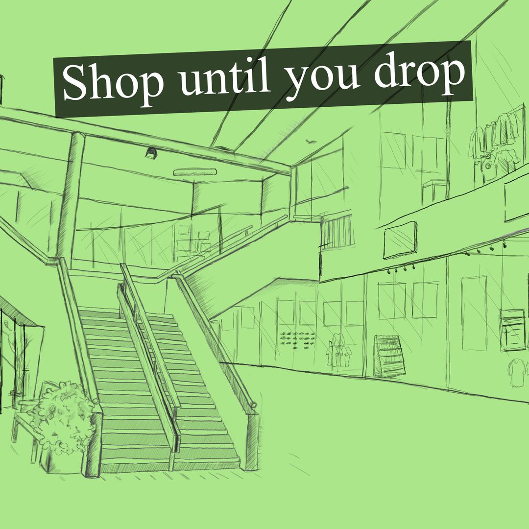 Shopping Mall Illustration with Sale Promotion Text