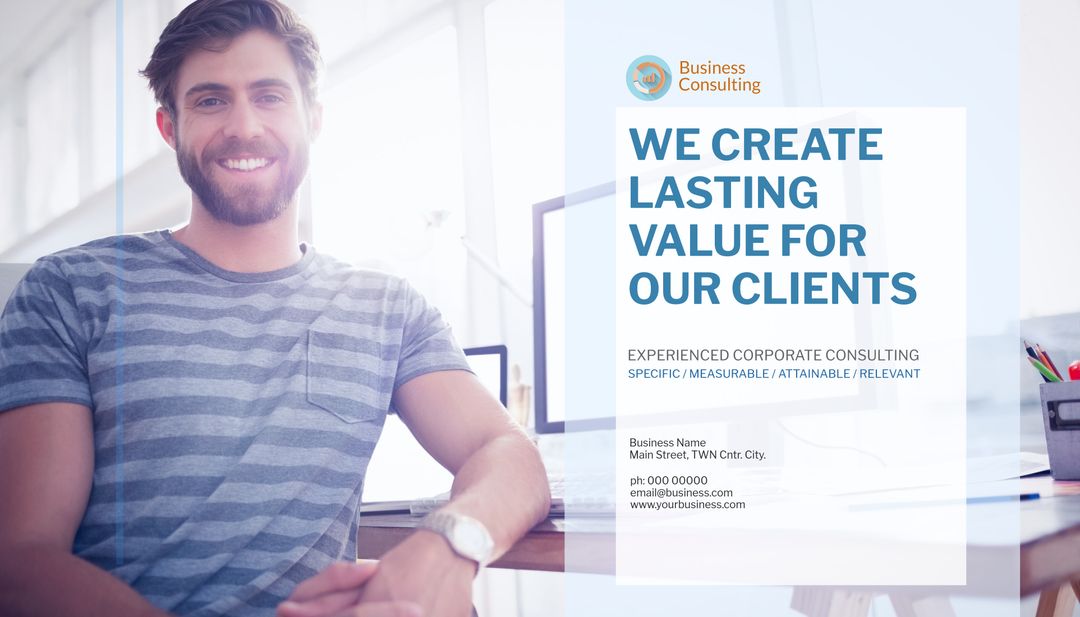 Confident Businessman Promoting Professional Services with Smiling Expression