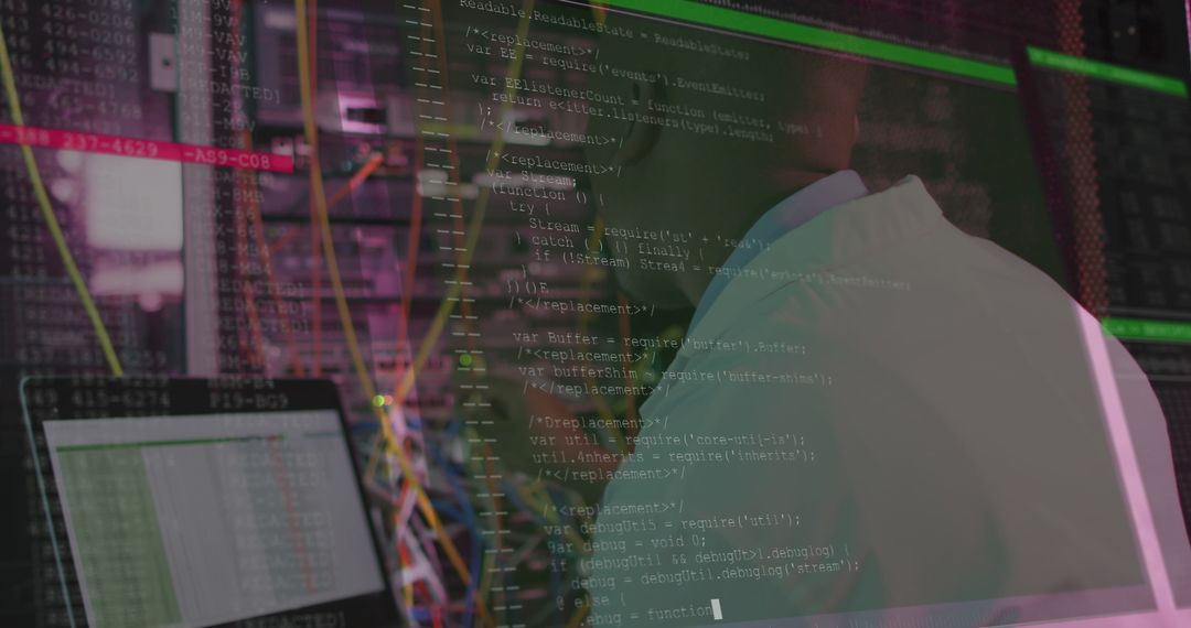 Technician Analyzing Data on Server Room Monitors