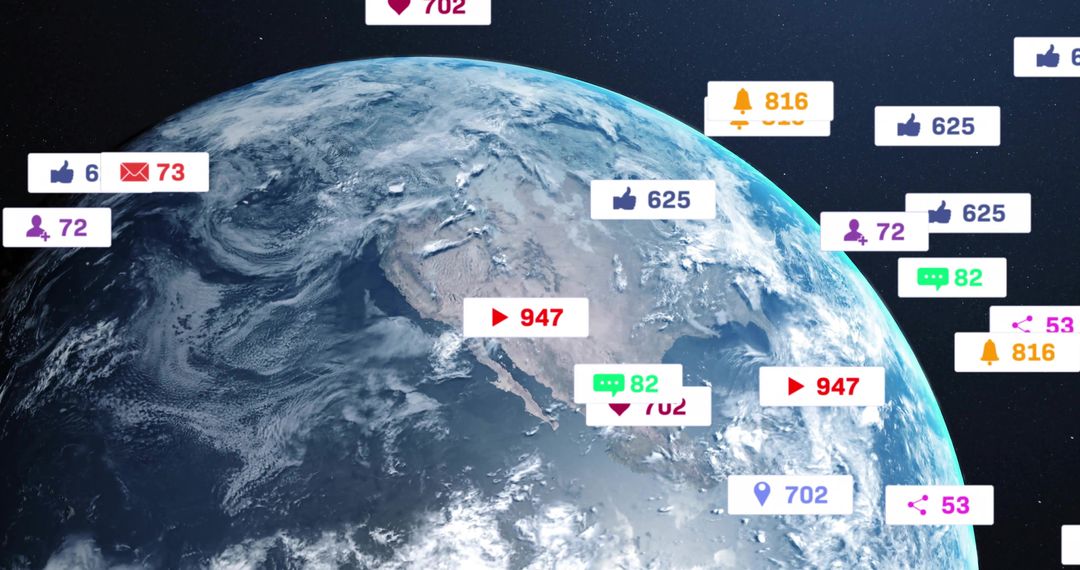 Earth with Social Media Notifications in Outer Space