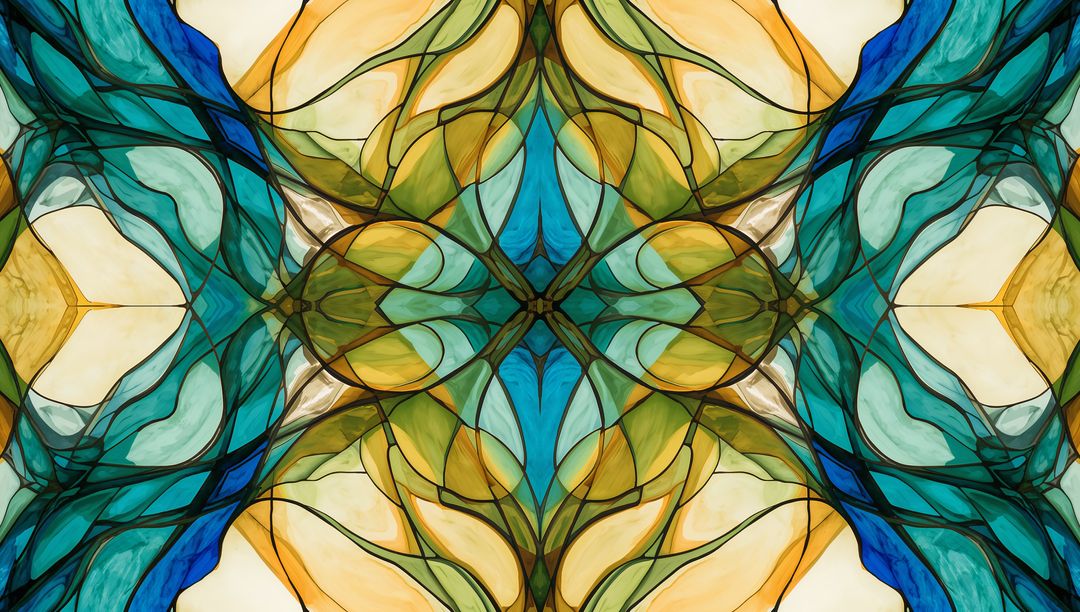 Abstract Kaleidoscope Pattern with Teal and Amber Panels