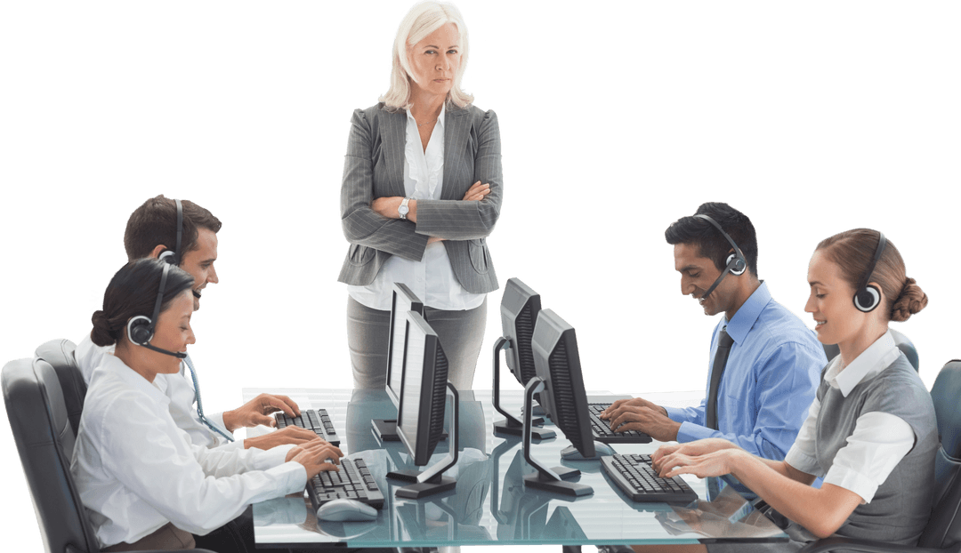 Transparent Manager Overseeing Customer Service Team in Office