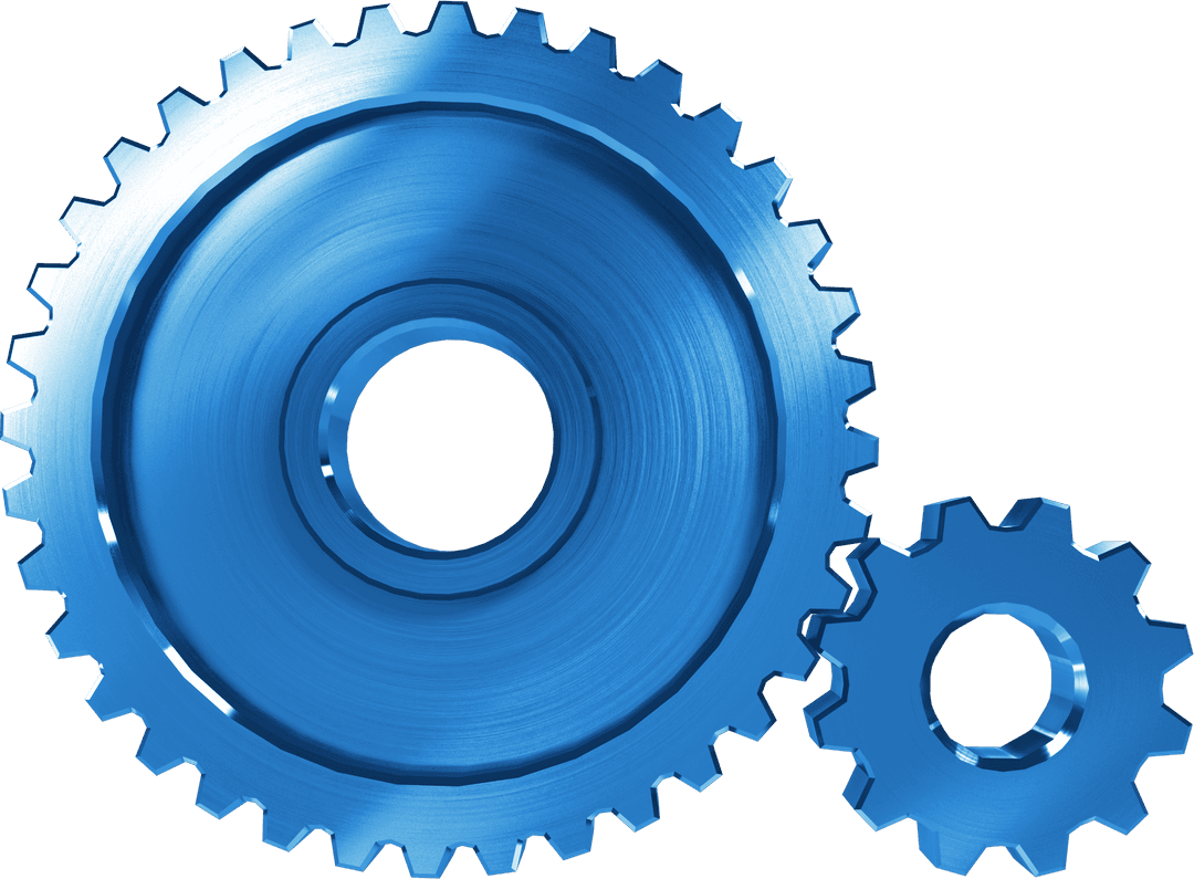 Blue Metallic Gears on Transparent Background for Industrial Design
