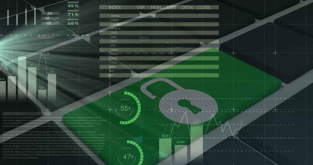 Digital Cybersecurity Padlock on Data Processing Background