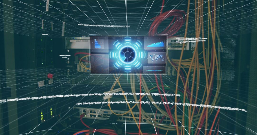 Futuristic Holographic Tech Interface in Server Room