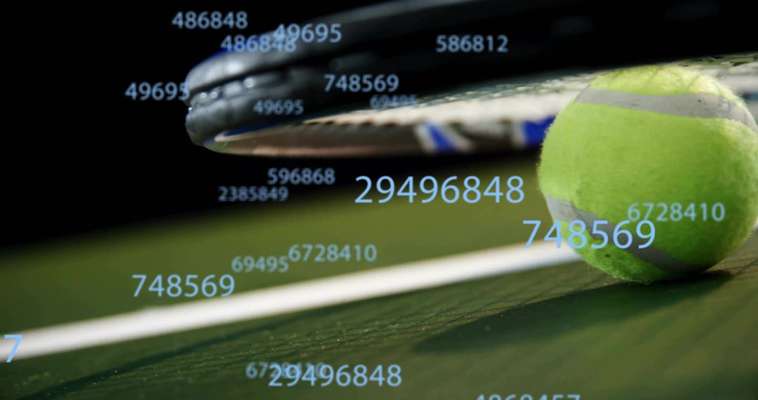 Tennis Racket and Ball with Digital Analytics Overlay