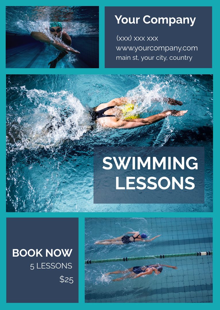 Dynamic Swimming Lessons Promo with Swimmers in Action and Exciting Energy - Download Free Stock Templates Pikwizard.com