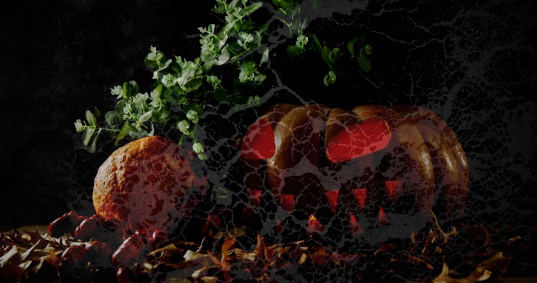 Spooky Halloween Pumpkin with Grunge Texture in Dark Setting