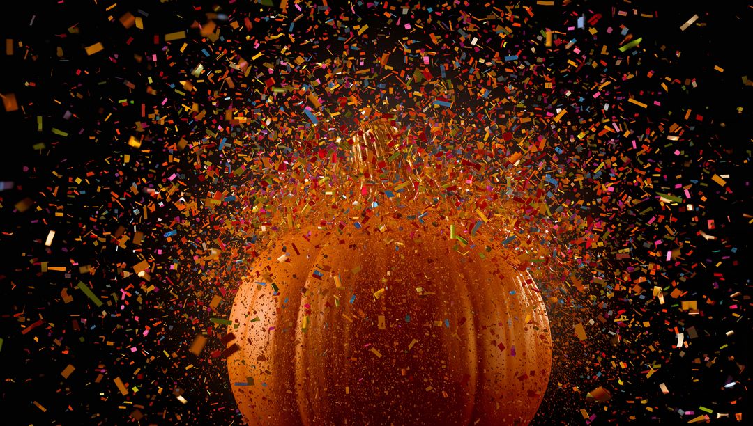 Dramatic Pumpkin Explosion with Glittering Confetti Shards