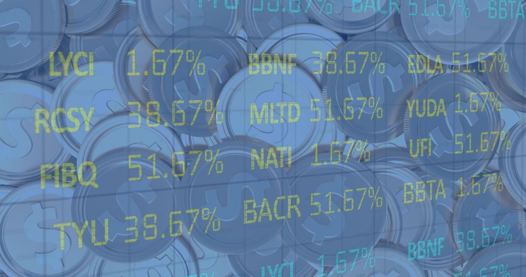 Financial Data Projection on Stacked Dollar Coins Background