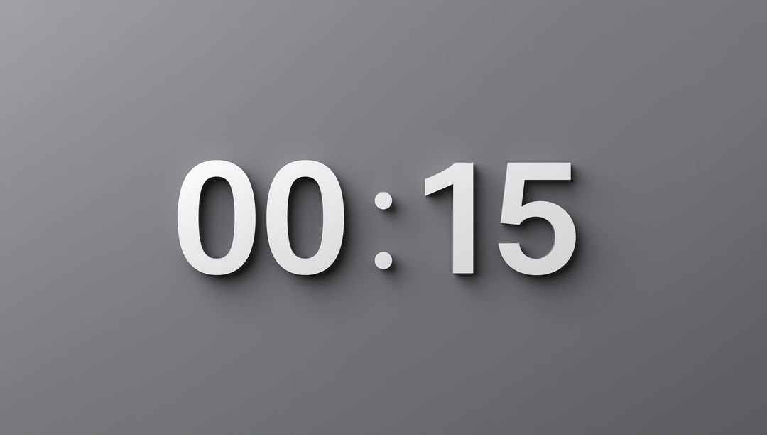 3D Countdown Timer Showing 00:15 Seconds