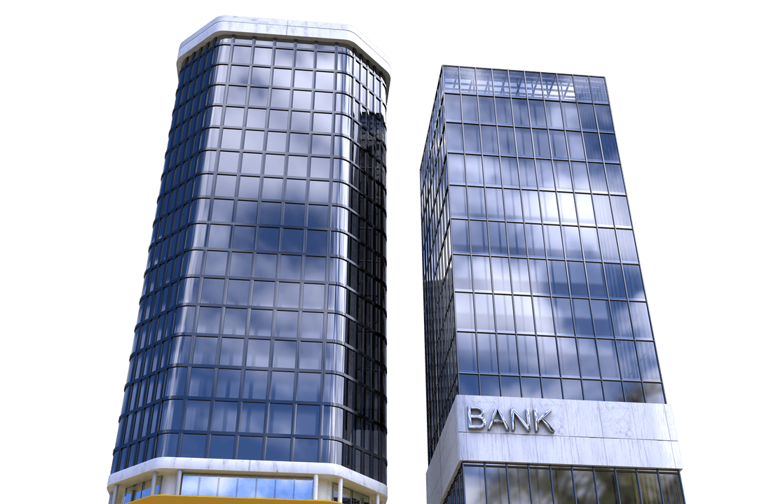 Modern Bank Skyscraper Illustration on Transparent Background