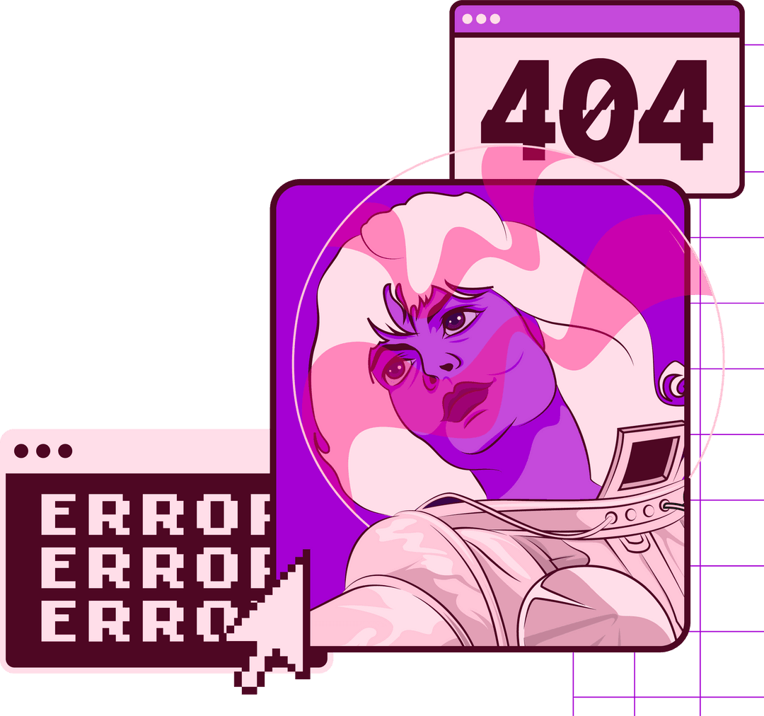 Space Traveler with 404 Sign in Transparent Digital Windows
