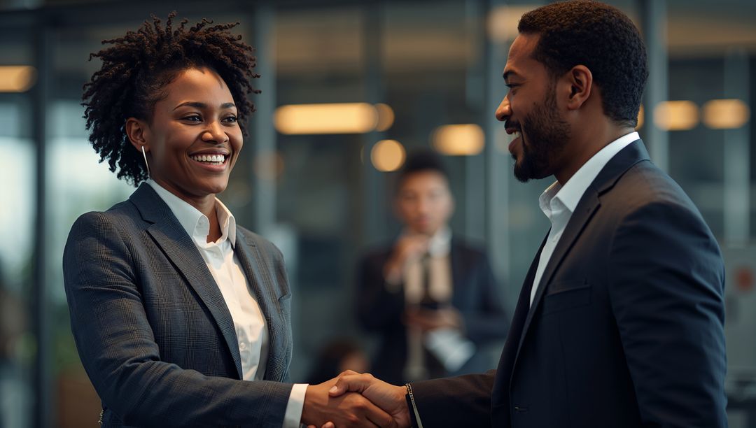 Business Professionals Shaking Hands in a Modern Office